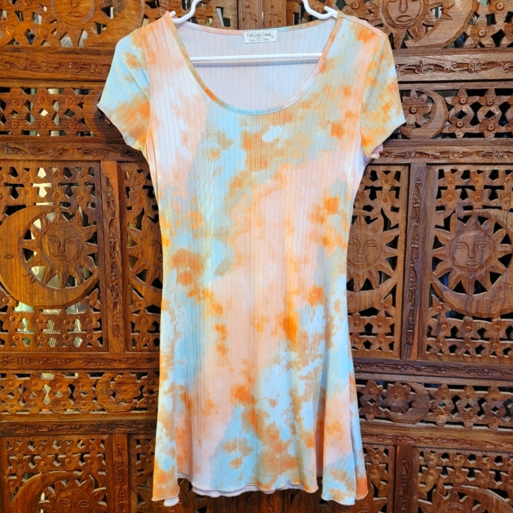 Full Circle Trends peach & teal short sleeve fit-n-flare  skater dress
